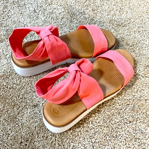 NIB coral pink sandals 6.5M porcelain rose stretch fabric + leather beach pool - Picture 2 of 16
